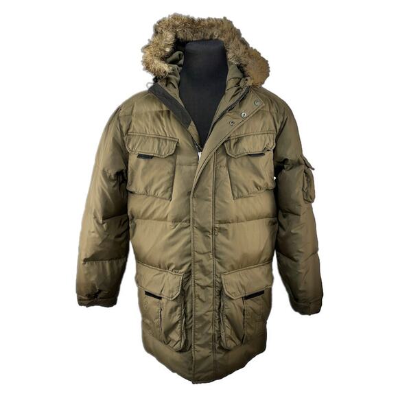 Eddie Bauer Dark Green Quilted Nylon Goose Down Coat - Men's Size M - Picture 1 of 10